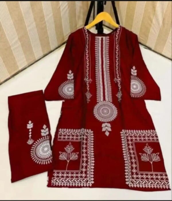 2 Pcs Womens Stitched Saphire print  Linen  casual wear for Women - Image 2