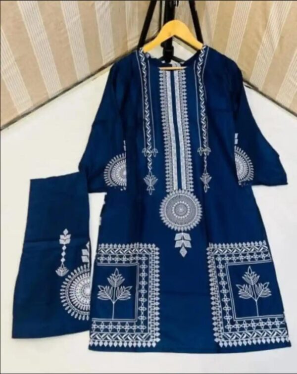 2 Pcs Womens Stitched Saphire print  Linen  casual wear for Women - Image 3