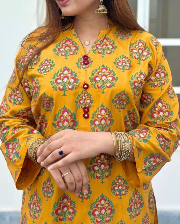Leaf print 2pc Dress Stuff: Linen  Print for girls - Image 4