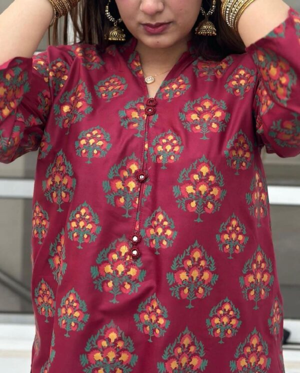 Leaf print 2pc Dress Stuff: Linen  Print for girls - Image 8