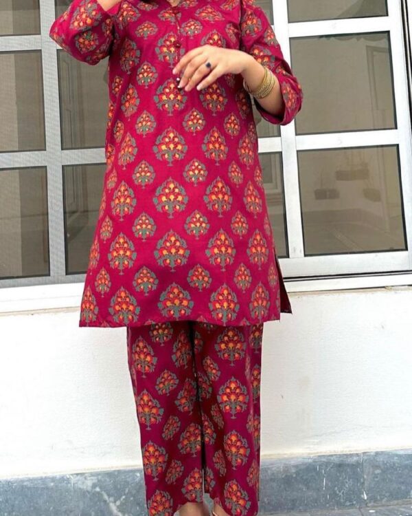 Leaf print 2pc Dress Stuff: Linen  Print for girls - Image 10