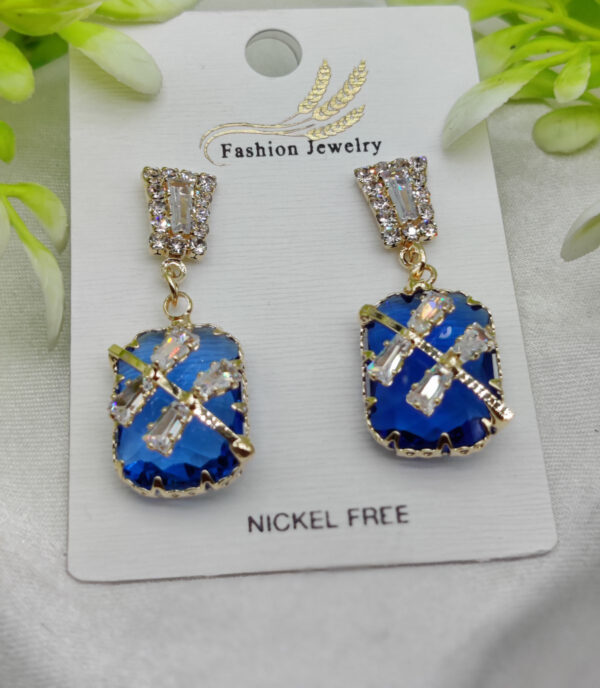 Imported Exquisite Sapphire-Blue Crystal Drop Earrings – Nickel Free | Girls Earrings | Women Earrings | Jewellery - Image 3